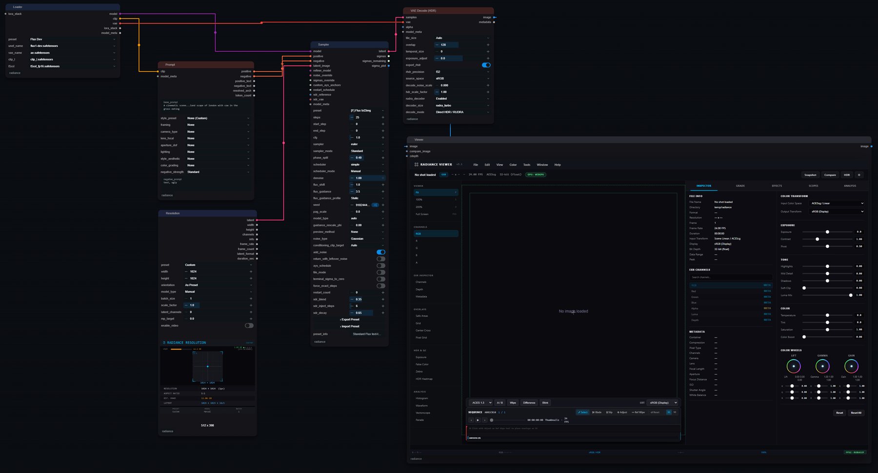 Radiance nodes connected in a ComfyUI workflow