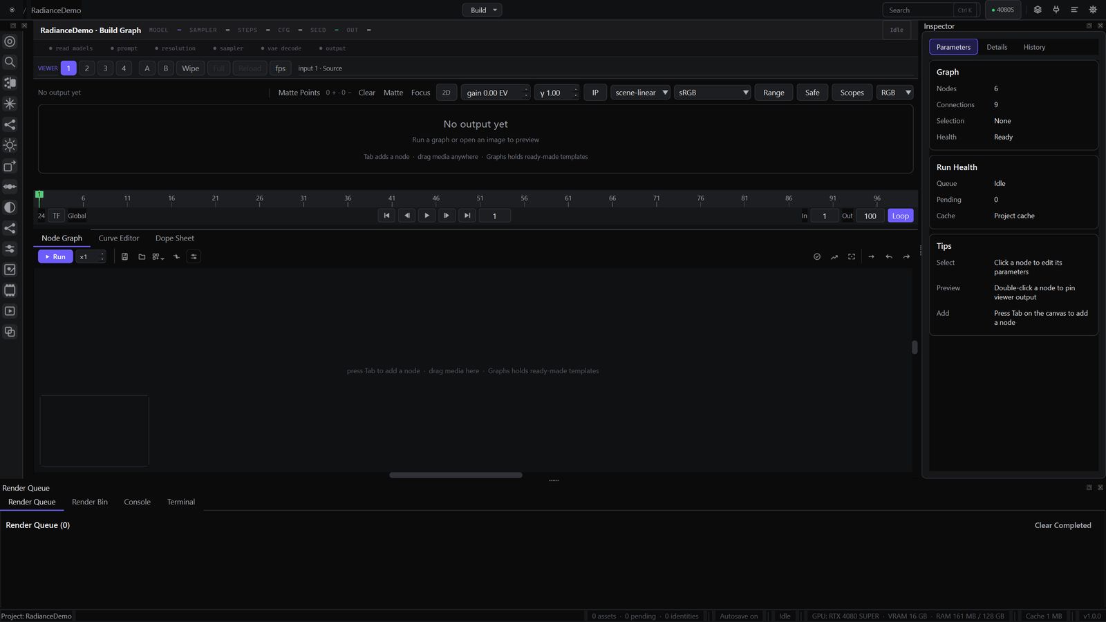 The Build workspace in Radiance Studio