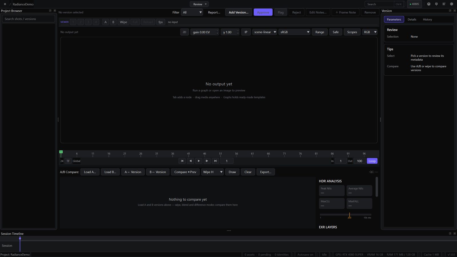 The Review workspace in Radiance Studio