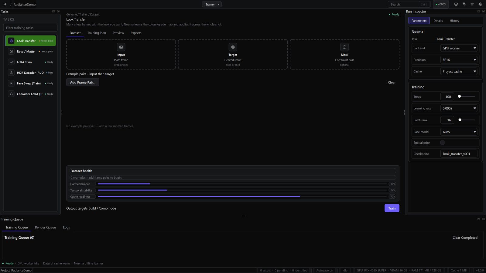 The Trainer workspace in Radiance Studio