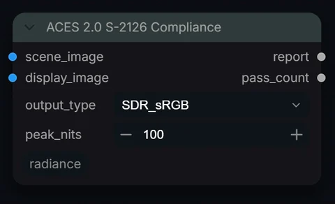 ACES 2.0 S-2126 Compliance node in Radiance 3.5.0, default interface