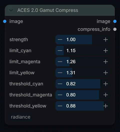 ACES 2.0 Gamut Compress node in Radiance 3.5.0, default interface