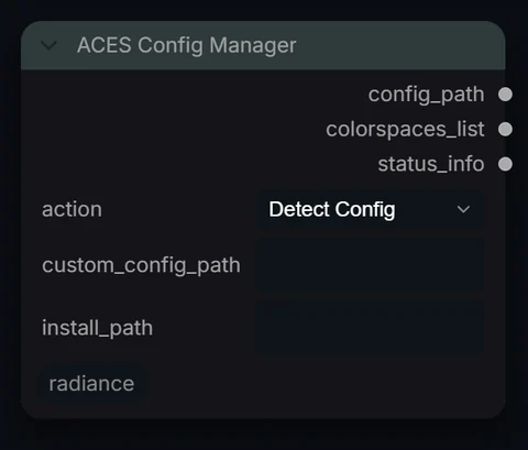 ACES Config Manager node in Radiance 3.5.0, default interface