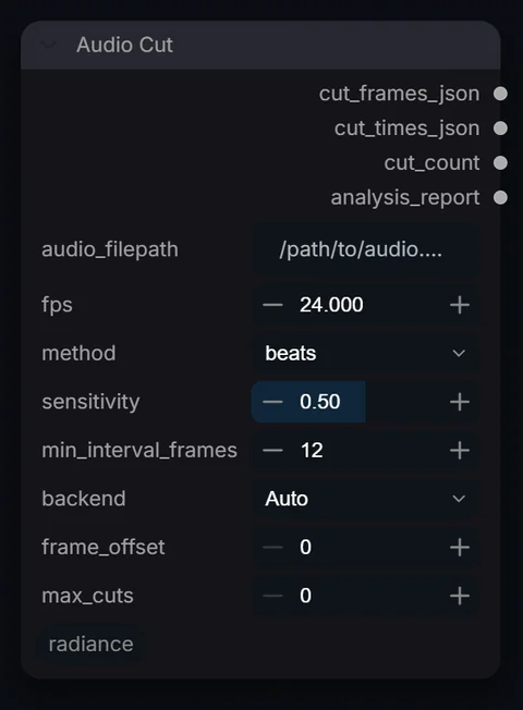 Audio Cut node in Radiance 3.5.0, default interface