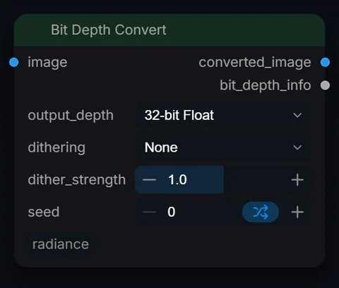 Bit Depth Convert node in Radiance 3.5.0, default interface