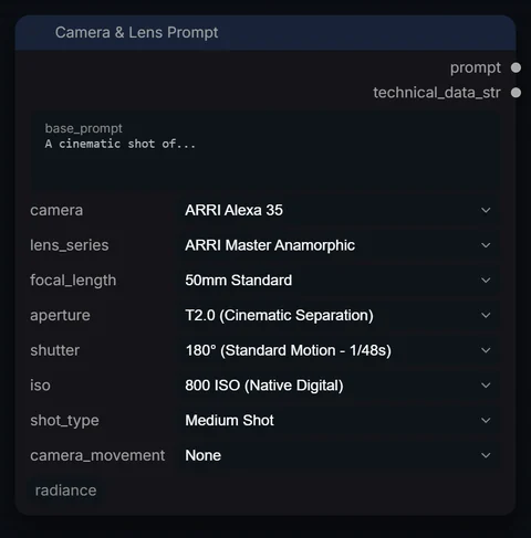 Camera & Lens Prompt node in Radiance 3.5.0, default interface