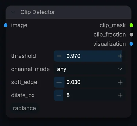 Clip Detector node in Radiance 3.5.0, default interface
