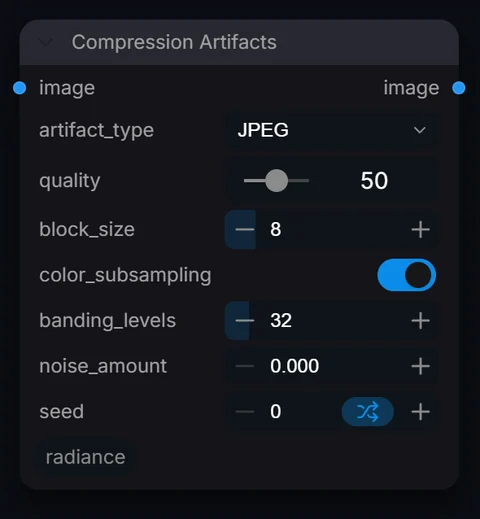 Compression Artifacts node in Radiance 3.5.0, default interface