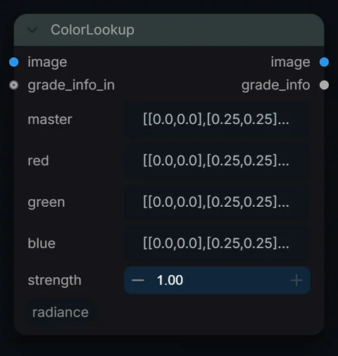 ColorLookup node in Radiance 3.5.0, default interface