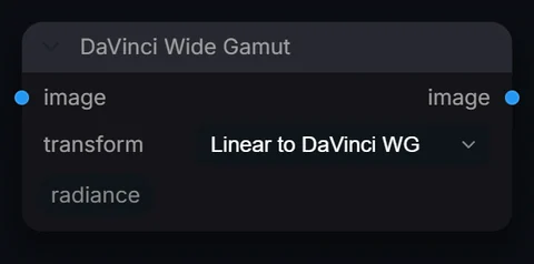 DaVinci Wide Gamut node in Radiance 3.5.0, default interface