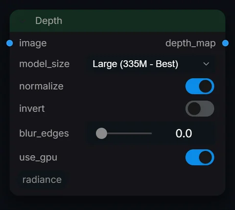 Depth node in Radiance 3.5.0, default interface