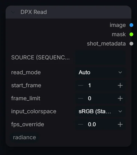 DPX Read node in Radiance 3.5.0, default interface
