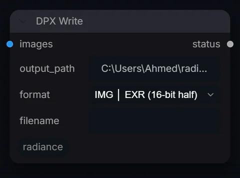 DPX Write node in Radiance 3.5.0, default interface