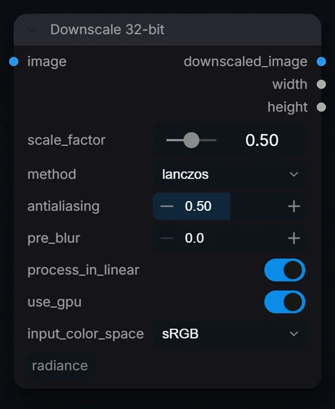 Downscale 32-bit node in Radiance 3.5.0, default interface