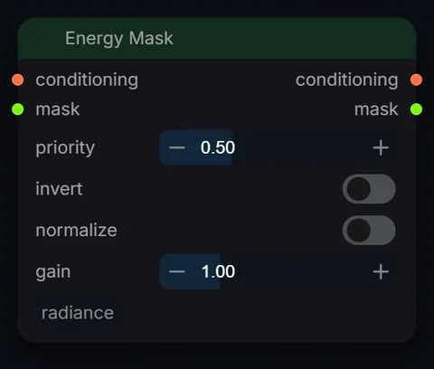 Energy Mask node in Radiance 3.5.0, default interface