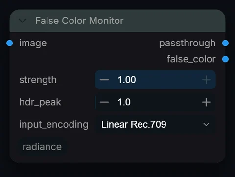 False Color Monitor node in Radiance 3.5.0, default interface