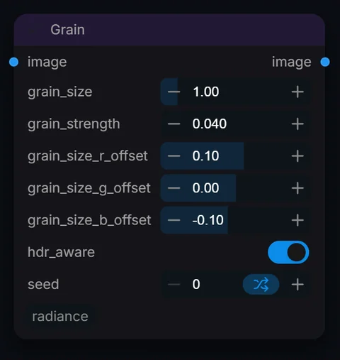 Grain node in Radiance 3.5.0, default interface