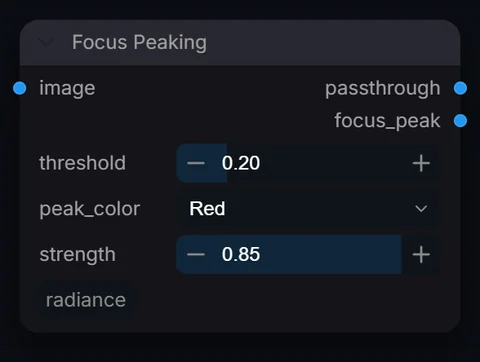 Focus Peaking node in Radiance 3.5.0, default interface