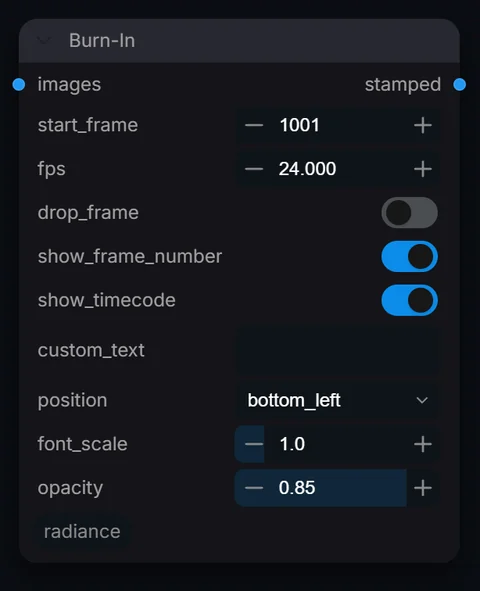 Burn-In node in Radiance 3.5.0, default interface