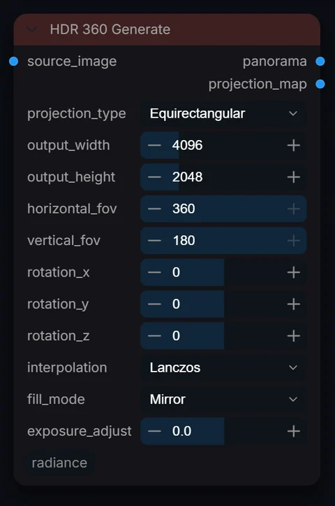 HDR 360 Generate node in Radiance 3.5.0, default interface