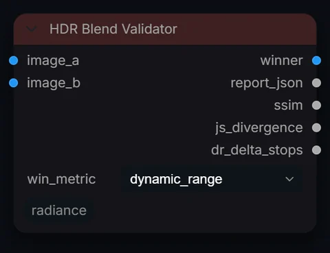 HDR Blend Validator node in Radiance 3.5.0, default interface
