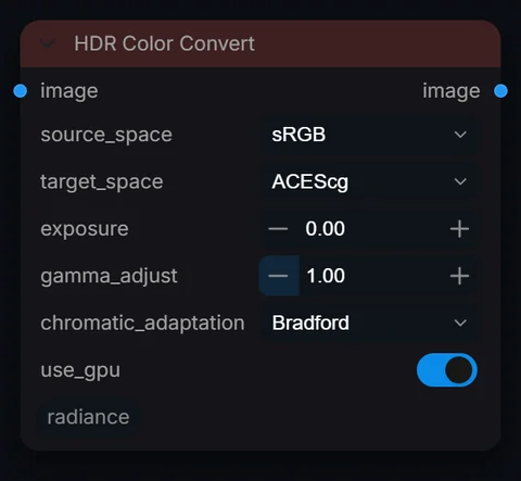 HDR Color Convert node in Radiance 3.5.0, default interface