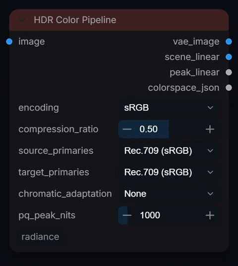HDR Color Pipeline node in Radiance 3.5.0, default interface