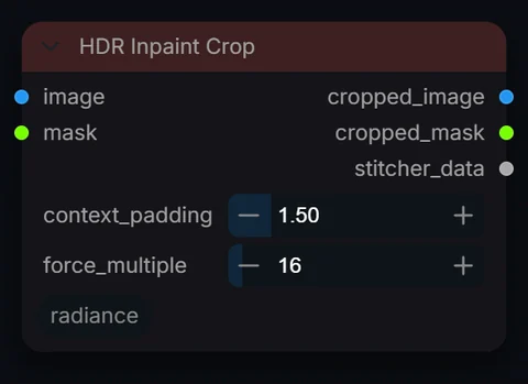 HDR Inpaint Crop node in Radiance 3.5.0, default interface