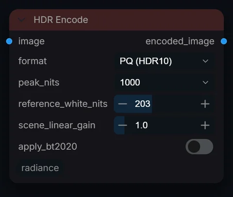 HDR Encode node in Radiance 3.5.0, default interface