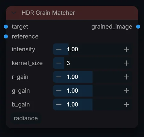 HDR Grain Matcher node in Radiance 3.5.0, default interface