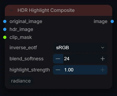 HDR Highlight Composite node in Radiance 3.5.0, default interface