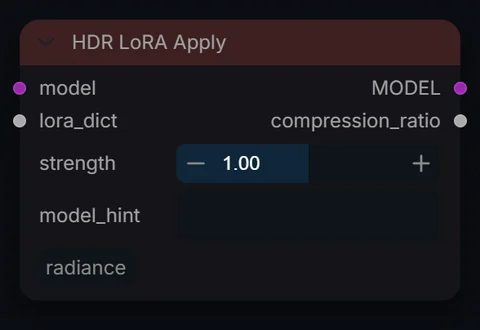 HDR LoRA Apply node in Radiance 3.5.0, default interface
