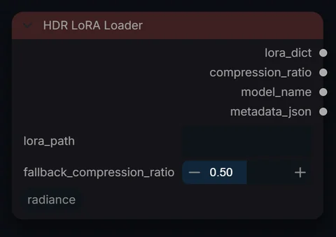 HDR LoRA Loader node in Radiance 3.5.0, default interface