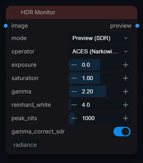 HDR Monitor node in Radiance 3.5.0, default interface
