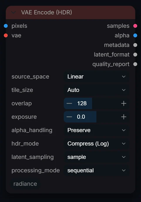 VAE Encode (HDR) node in Radiance 3.5.0, default interface