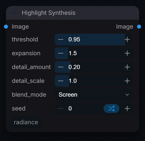 Highlight Synthesis node in Radiance 3.5.0, default interface