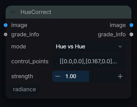 HueCorrect node in Radiance 3.5.0, default interface