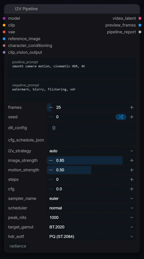 I2V Pipeline node in Radiance 3.5.0, default interface