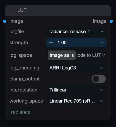 LUT node in Radiance 3.5.0, default interface