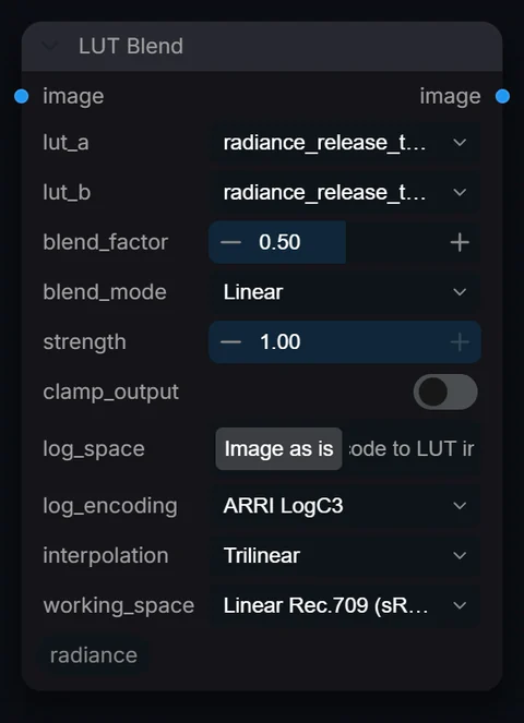 LUT Blend node in Radiance 3.5.0, default interface