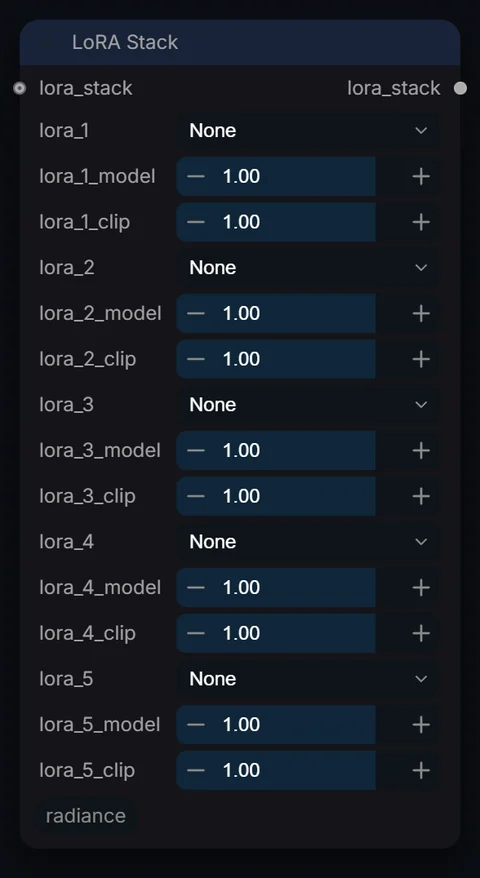 LoRA Stack node in Radiance 3.5.0, default interface