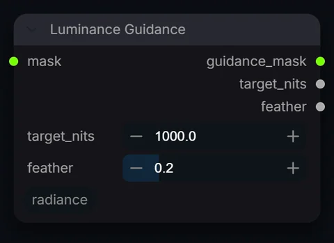 Luminance Guidance node in Radiance 3.5.0, default interface
