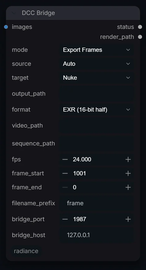 DCC Bridge node in Radiance 3.5.0, default interface