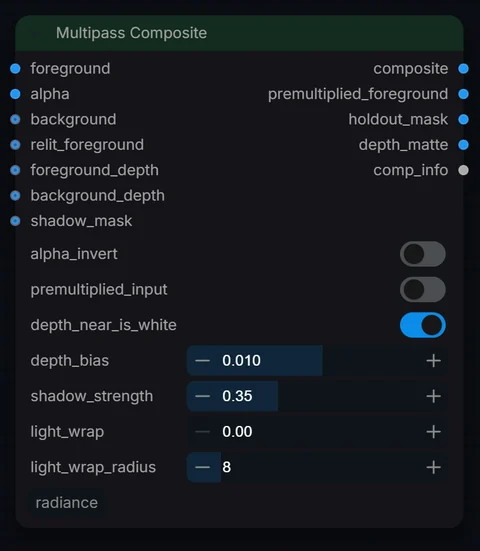 Multipass Composite node in Radiance 3.5.0, default interface