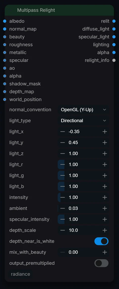 Multipass Relight node in Radiance 3.5.0, default interface