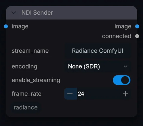 NDI Sender node in Radiance 3.5.0, default interface