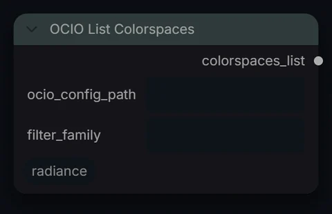 OCIO List Colorspaces node in Radiance 3.5.0, default interface