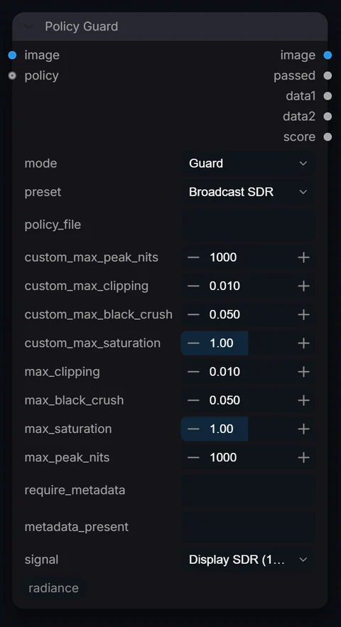 Policy Guard node in Radiance 3.5.0, default interface
