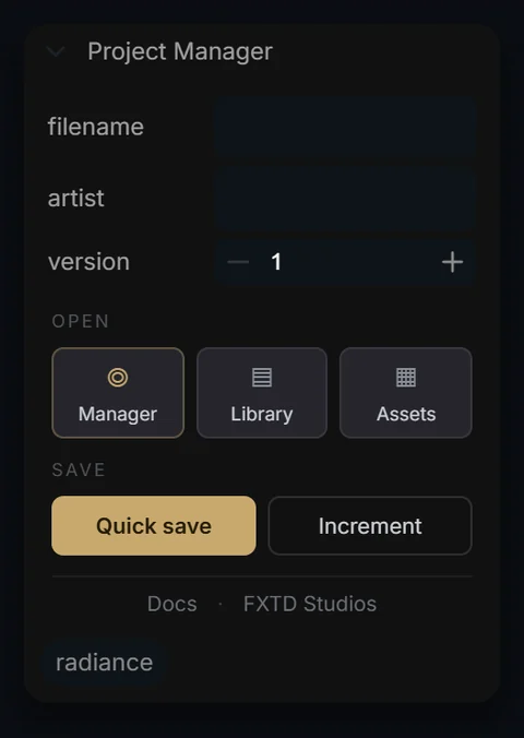 Project Manager node in Radiance 3.5.0, default interface