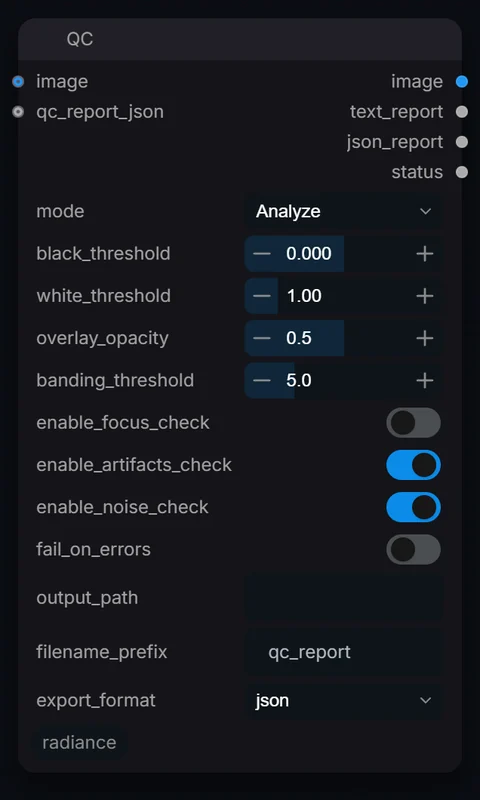 QC node in Radiance 3.5.0, default interface
